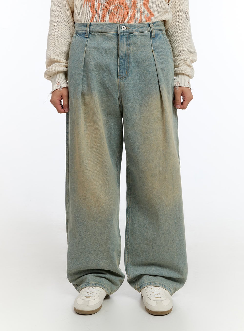 Men's Washed Cotton Wide Fit Jeans IS412