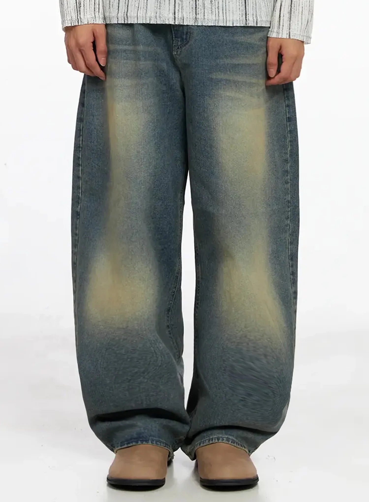 Men's Classic Blue Washed Wide-Leg Jeans IO516