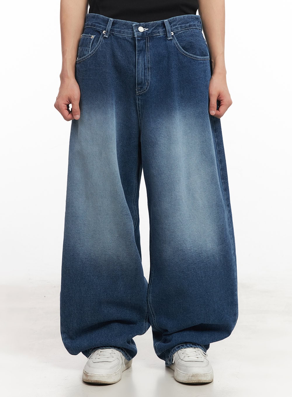 Men's Washed Balloon-Fit Jeans (Blue) IA521