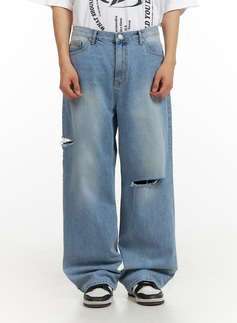 Men's Cut Out Baggy Jeans IU419
