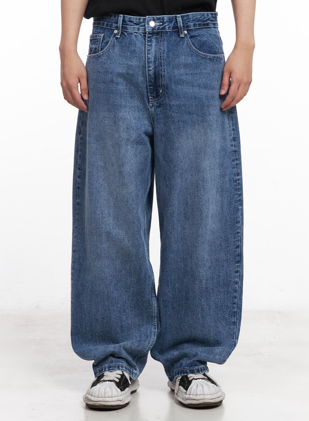 Men's Dark Washed Wide-Leg Jeans (Blue) IY520