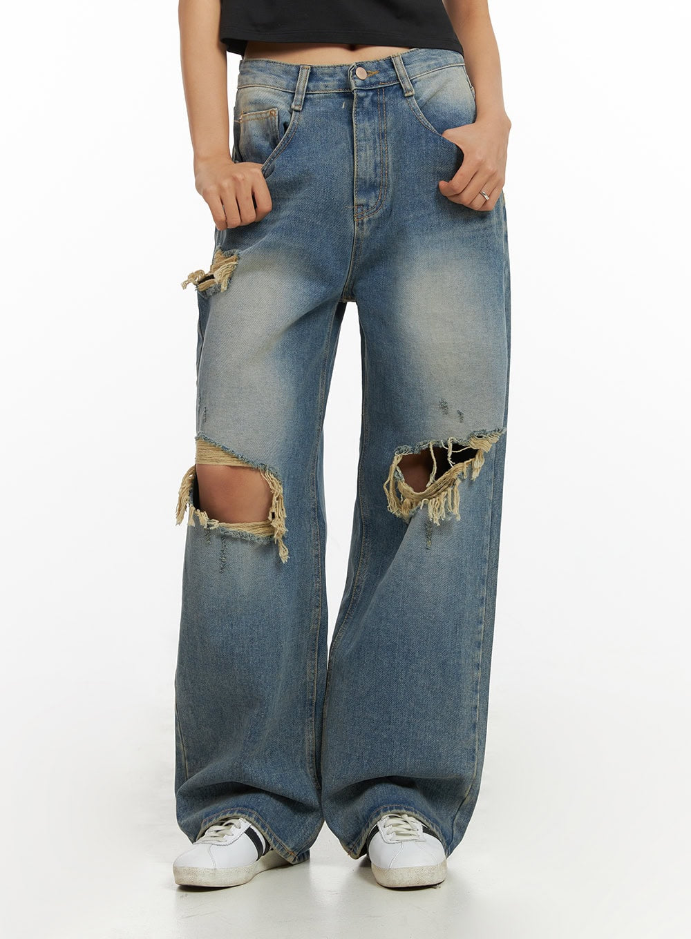 Vintage Washed Distressed Baggy Jeans IY422