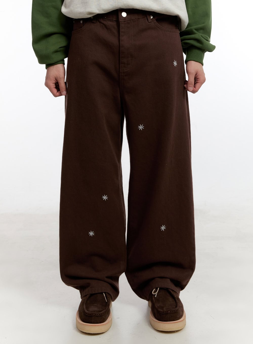 Men's Wide-Leg Pants with Embroidered Flowers IA504