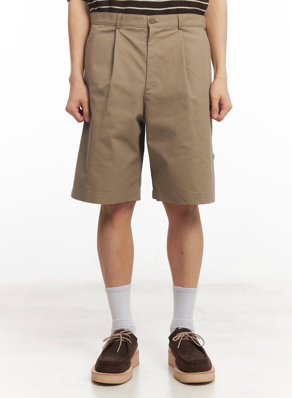 Men's Roll-Up Cotton Shorts (Dark Beige) IA518