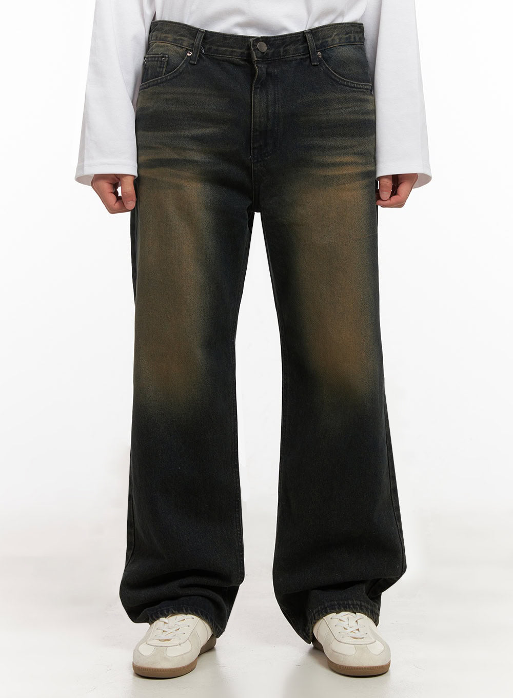 Men's Washed Vintage Wide-Fit Denim Jeans ID427