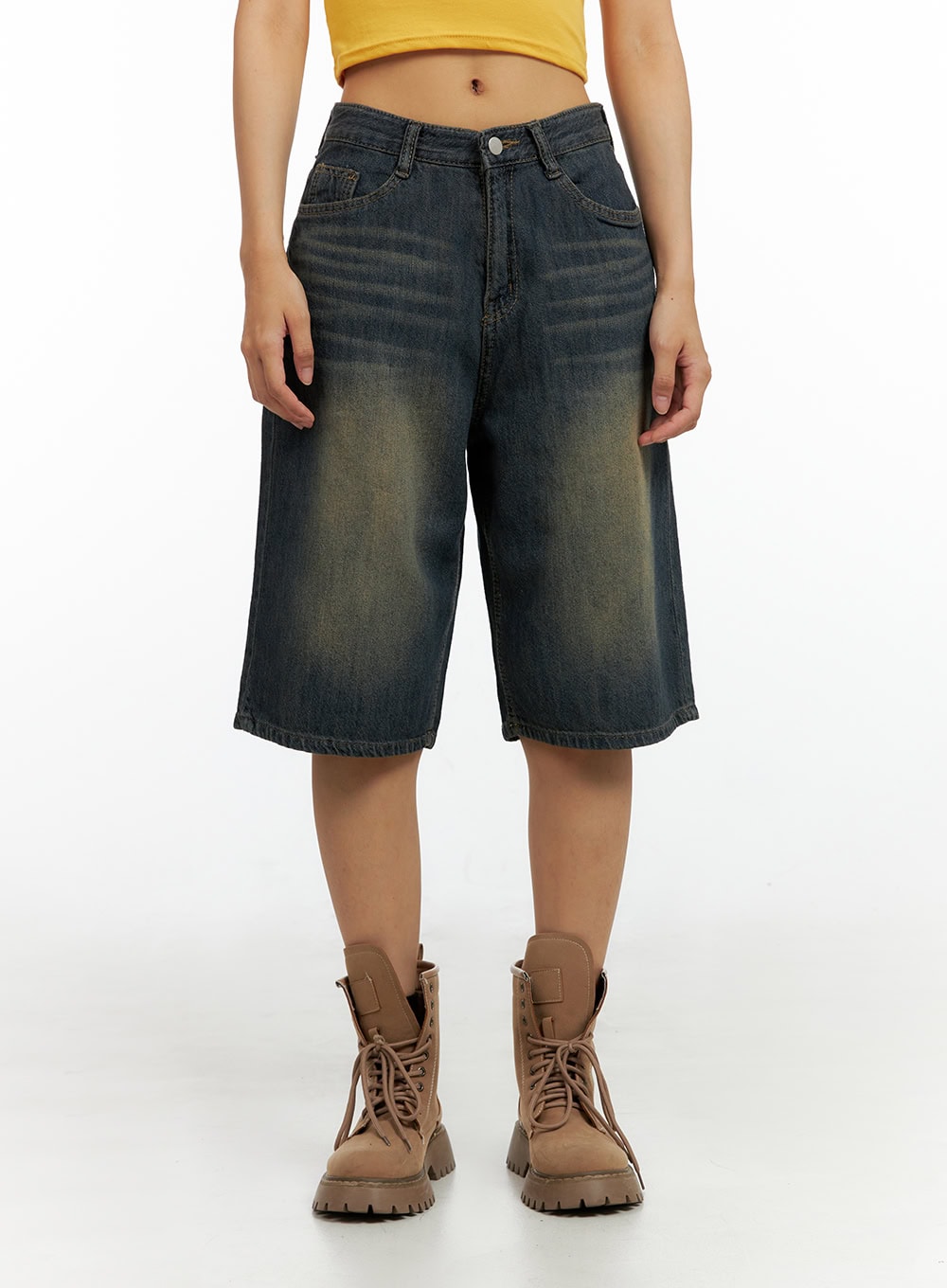 Dark Washed Wide Leg Jorts IL419