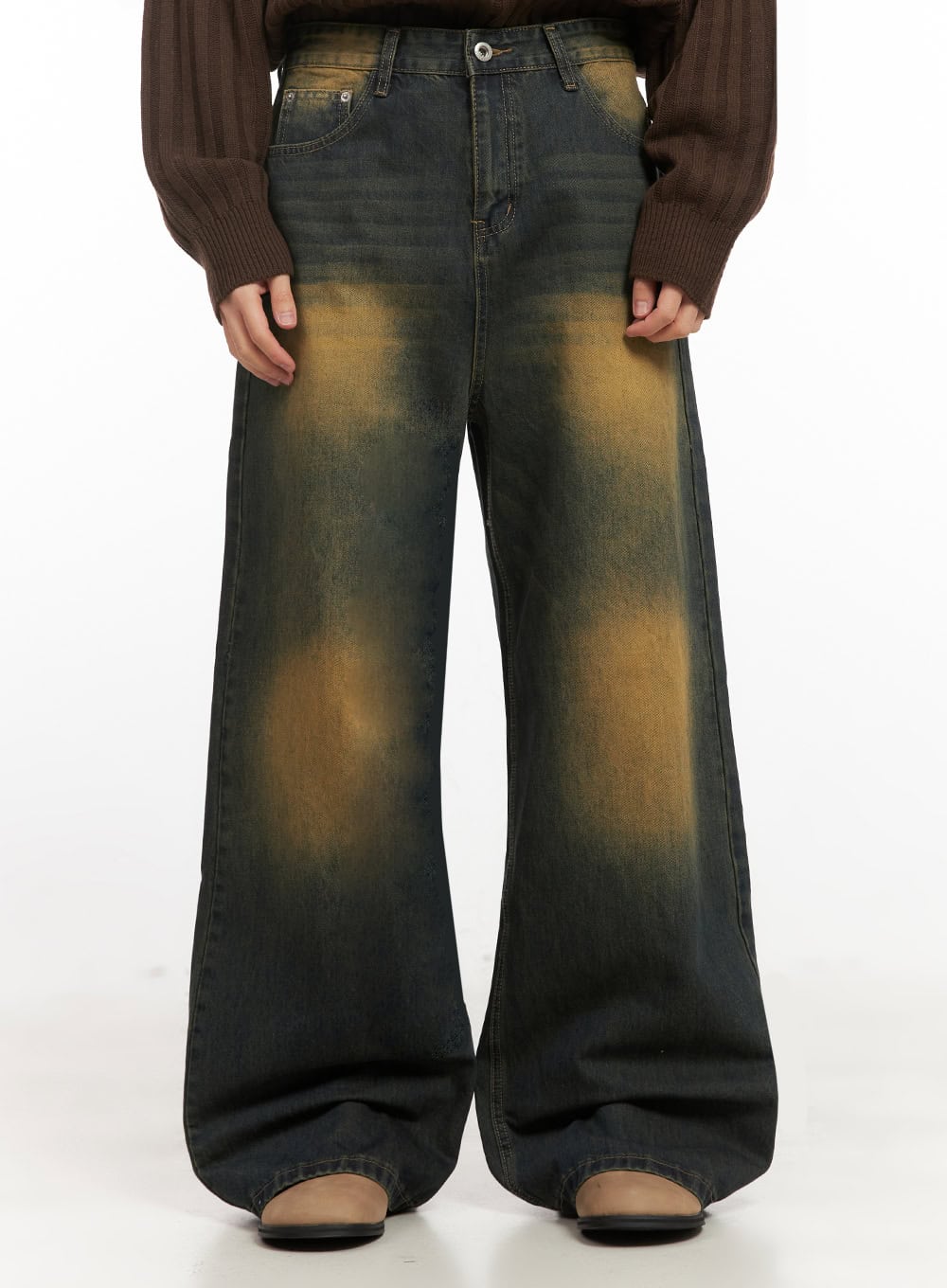 Men's Washed Relaxed-Fit Jeans (Dark green) IJ517