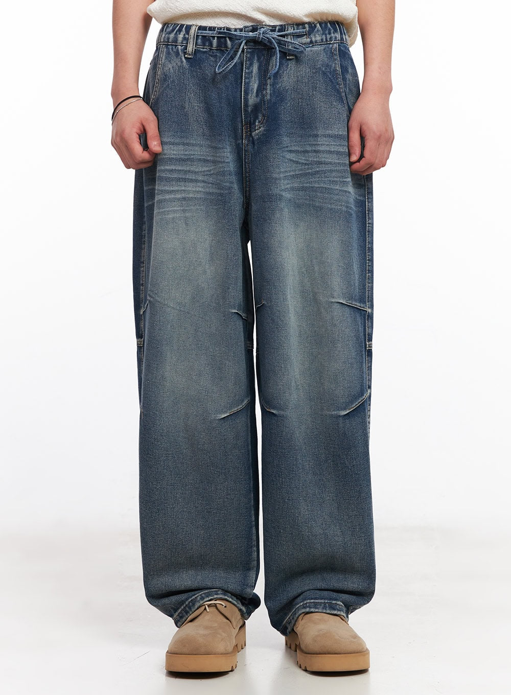 Men's Pintuck Wrinkle Wide-Leg Jeans IU503
