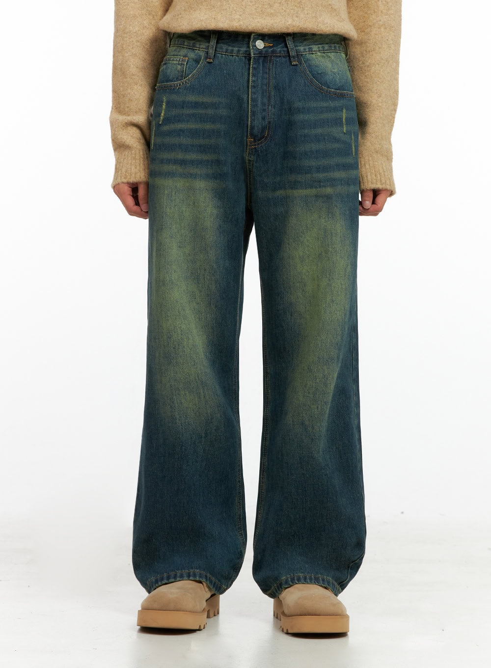 Men's Washed Vintage Wide-Leg Jeans IN426