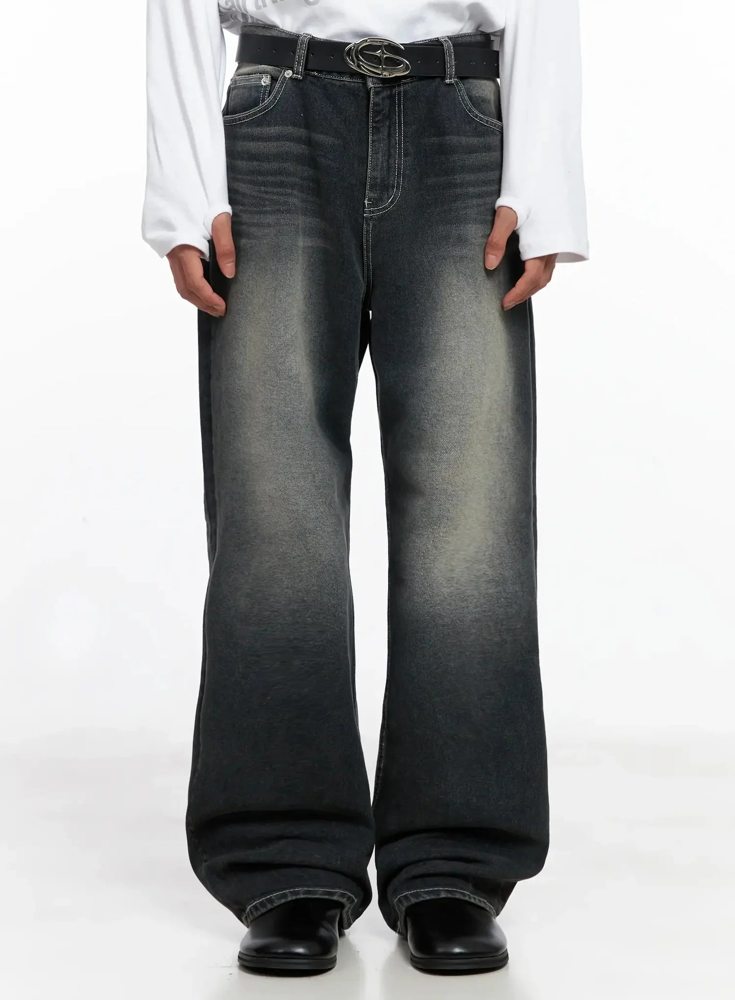 Men's Smoky Faded Wide Denim Jeans IO517