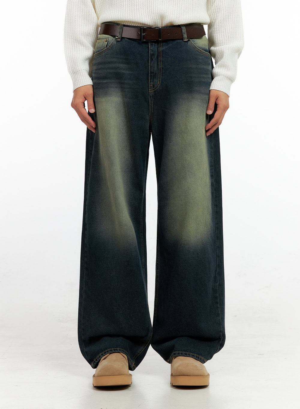 Men's Vintage Wash Wide-Leg Jeans IN411