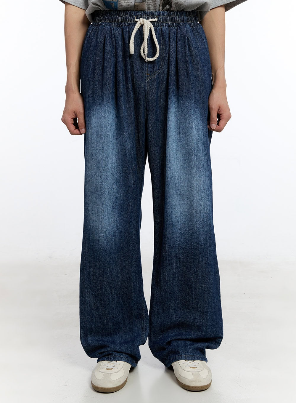 Men's Pintuck Denim Sweatpants (Dark Blue) IY529