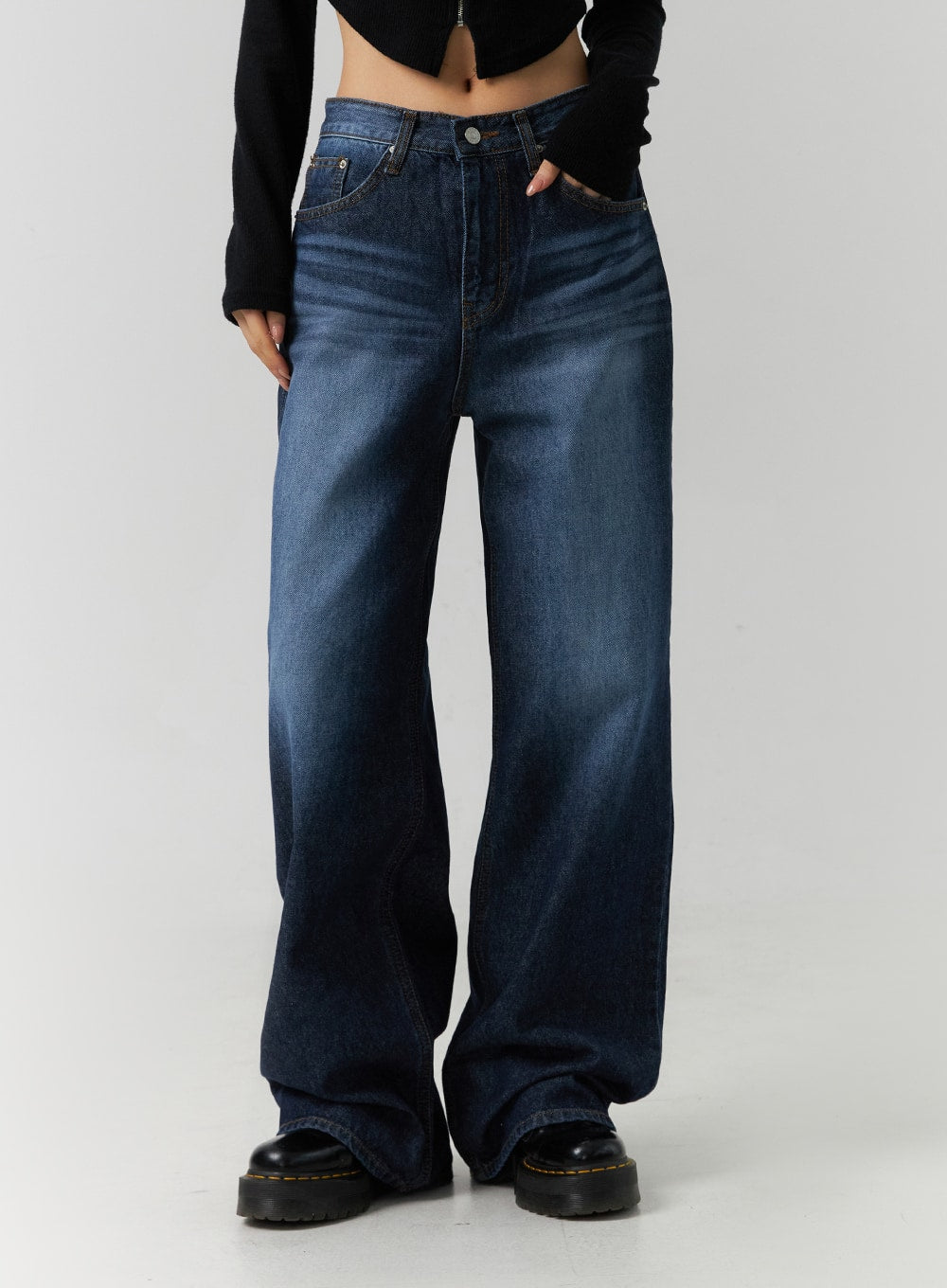Streetwear Mid-Rise Wide Denim ID305