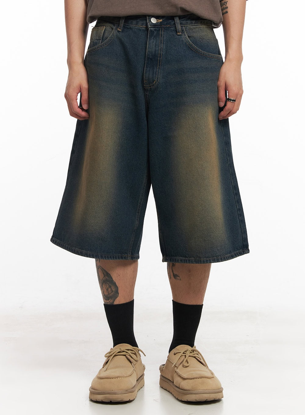 Men's Washed Relaxed-Fit Jorts (Dark blue) IY508