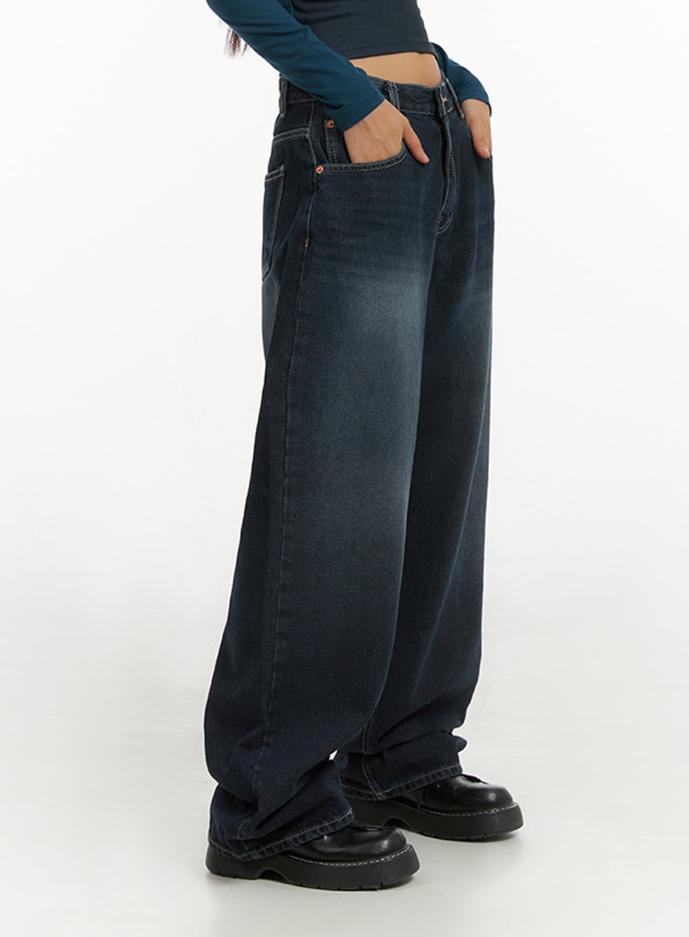 Evelyn Washed Baggy Jeans (Dark Blue) IS402