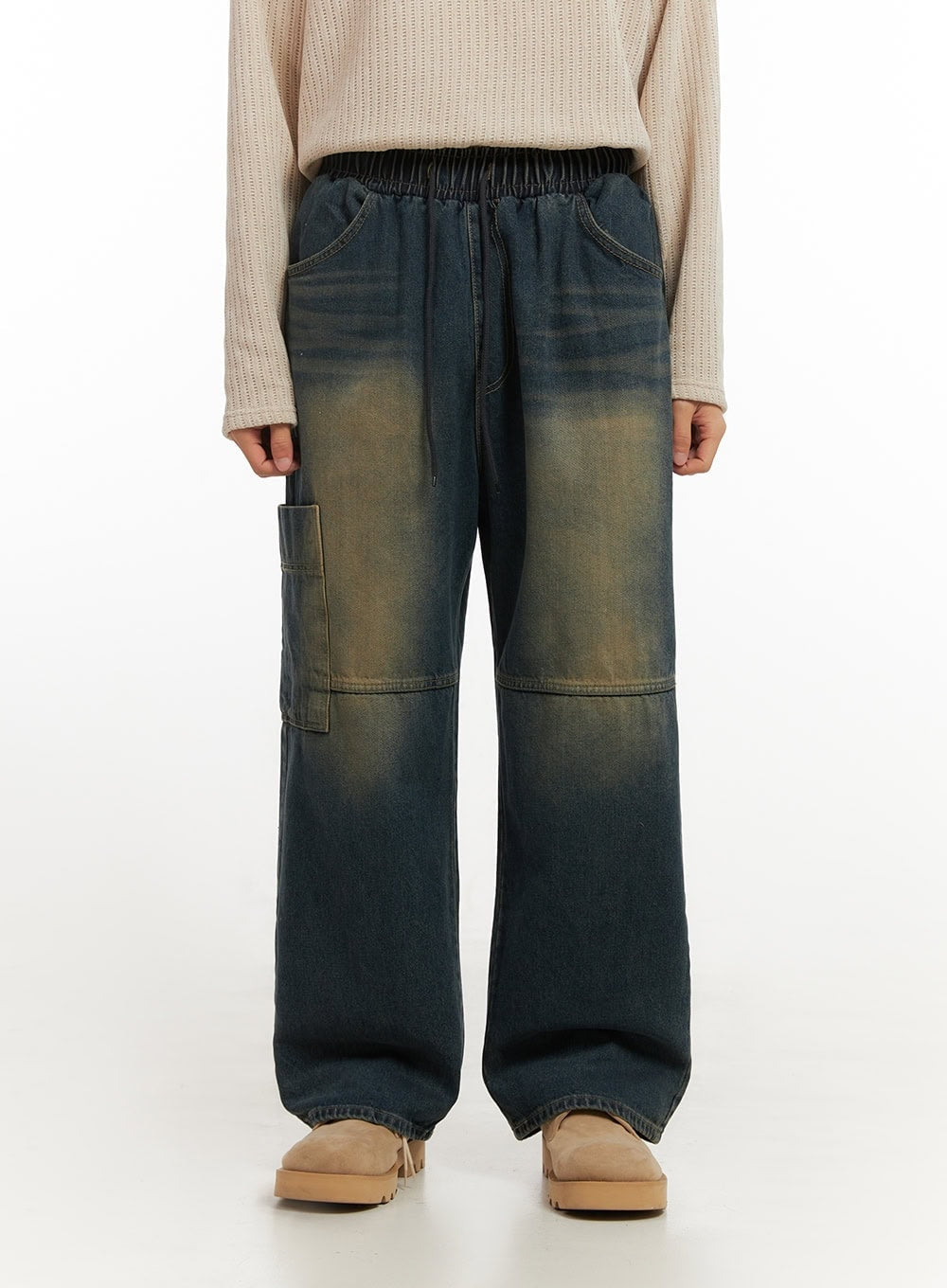 Men's Pocket Detail Wide-Leg Jeans ID406