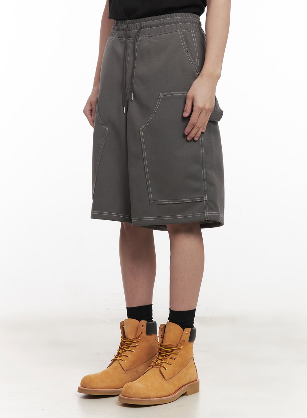 Men's Stitched Carpenter Wide-Leg Jorts (Dark Gray) IM519