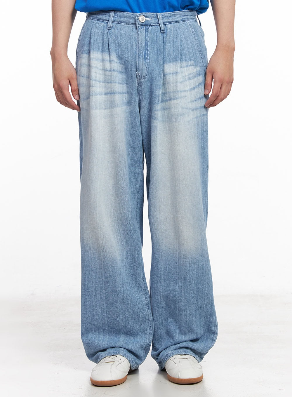 Men's Pintuck Linen Comfort Jeans (Light blue) IY522