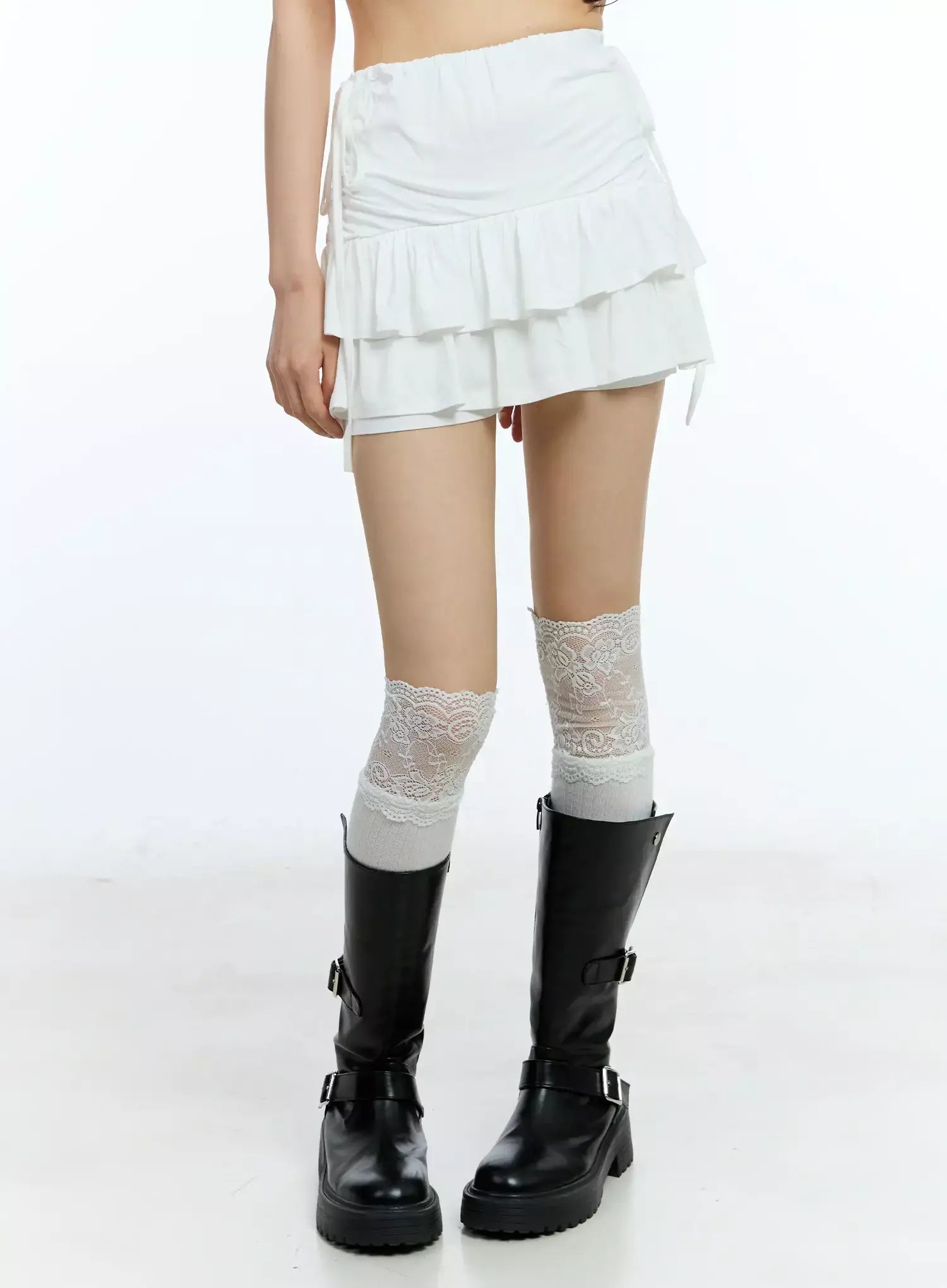 Ruffle Shirred Ribbon Mini Skirt IU524