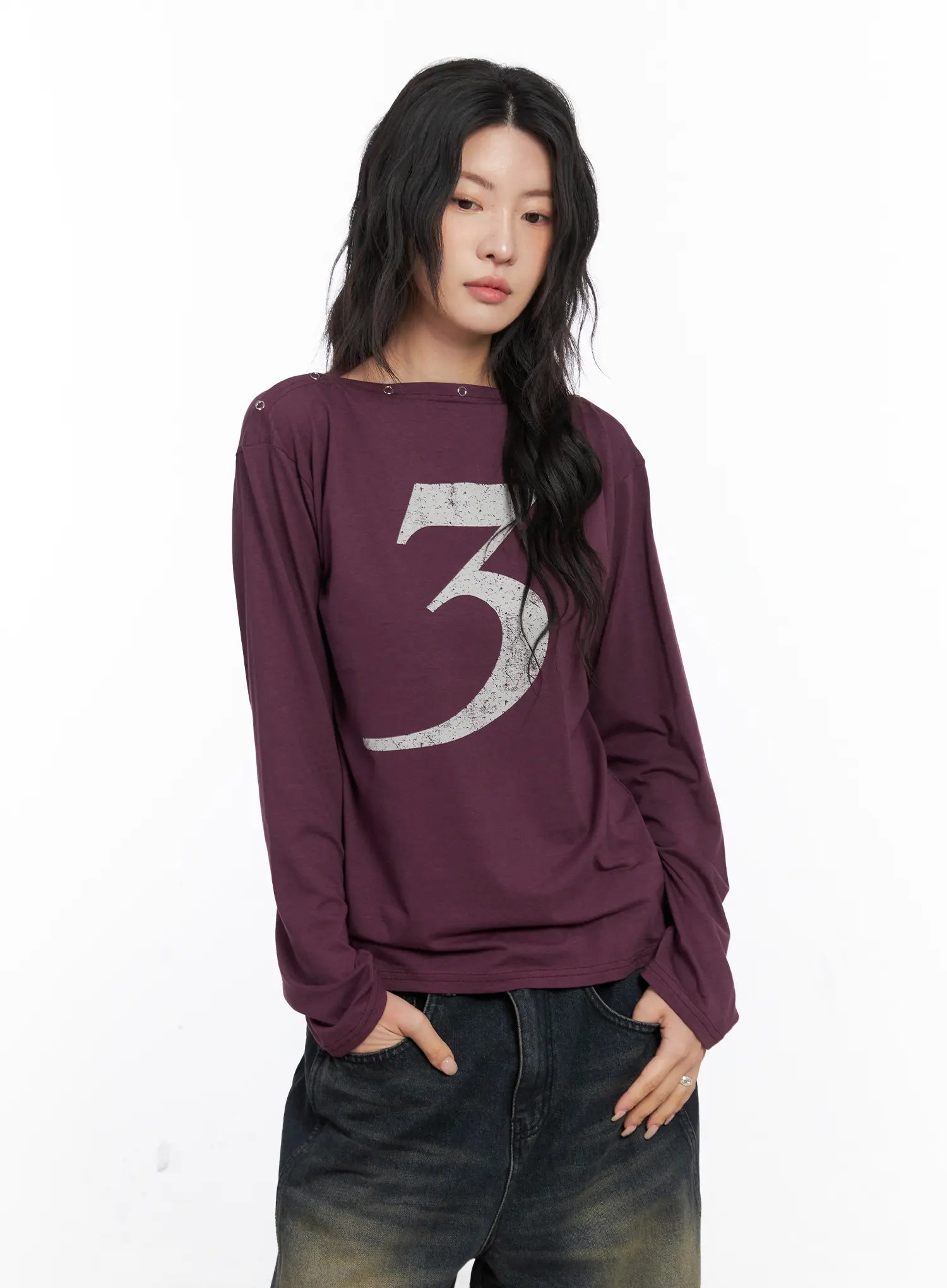 Eyelet Graphic Off-Shoulder Top CO507