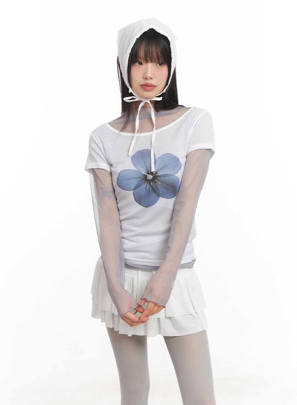 Sheer Flower Graphic Top CA522