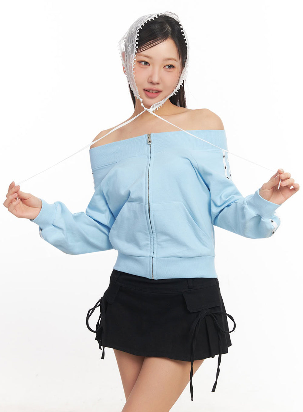 Heart Off-Shoulder Zip-Up Jacket IA524