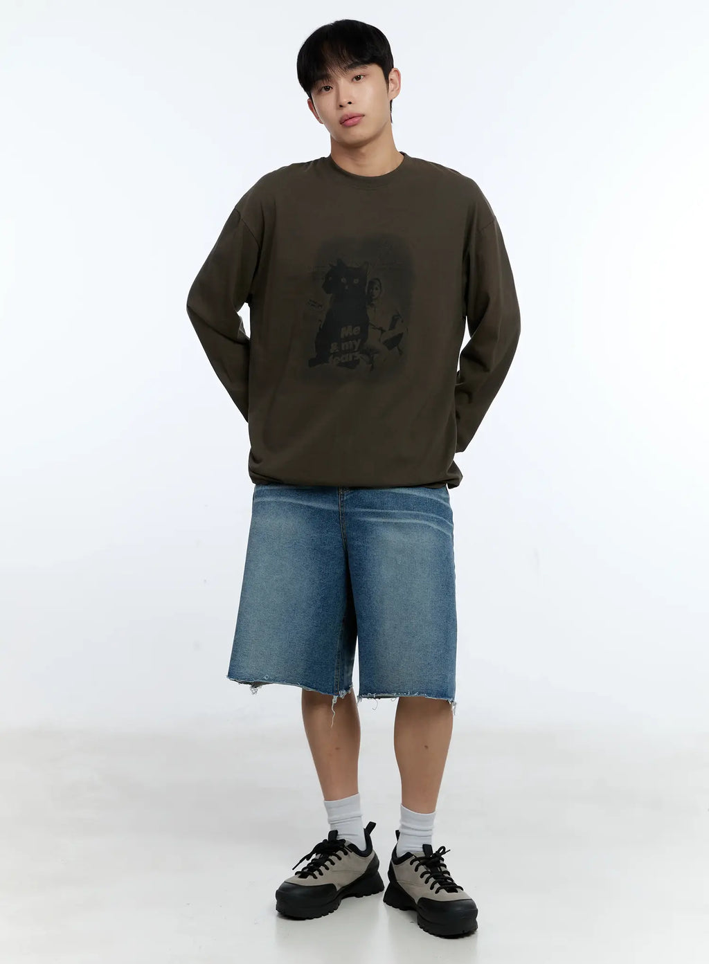 Men's Cat Graphic Long Sleeve T-Shirt IG515