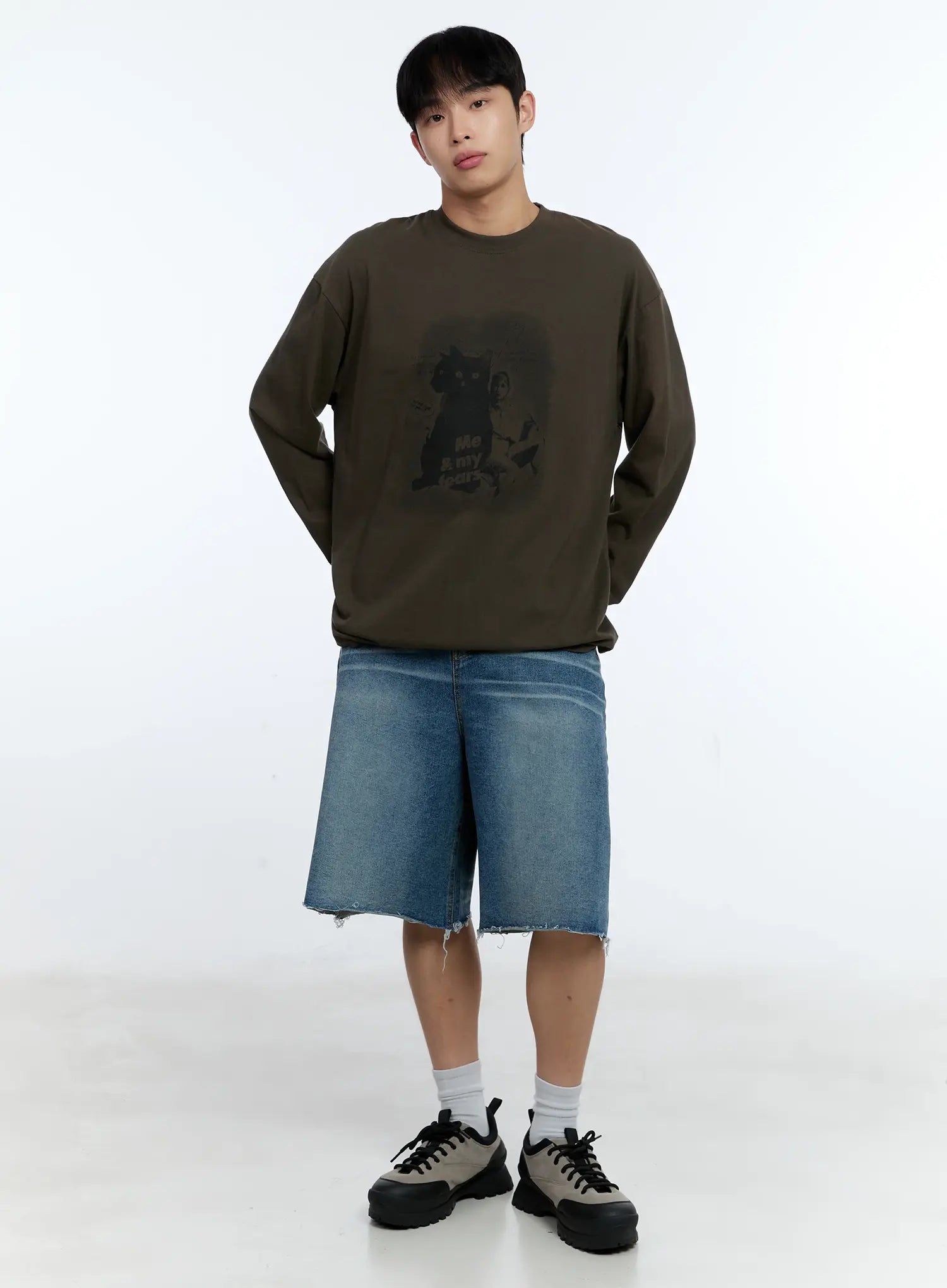 Men's Cat Graphic Long Sleeve T-Shirt IG515