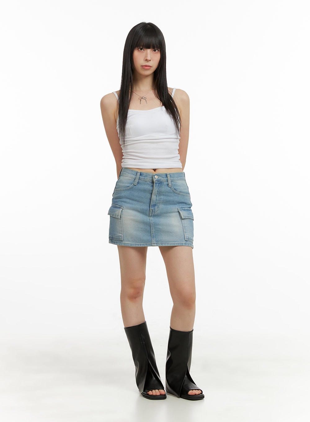 Denim Cargo Mini Skirt CU424