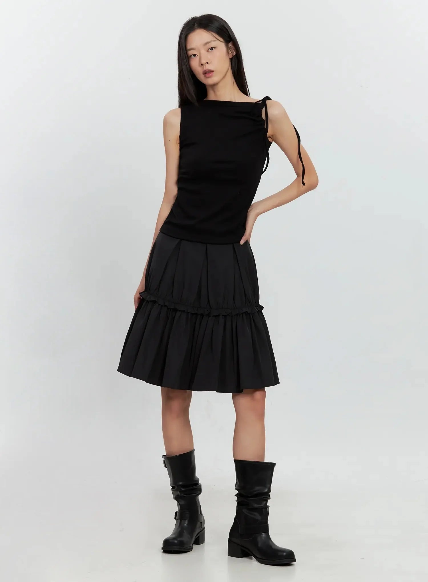 Pleated Nylon Midi Skirt IS516