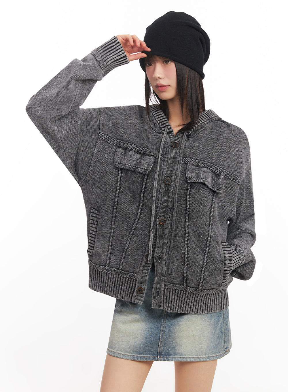 Oversized Hooded Cardigan IA528