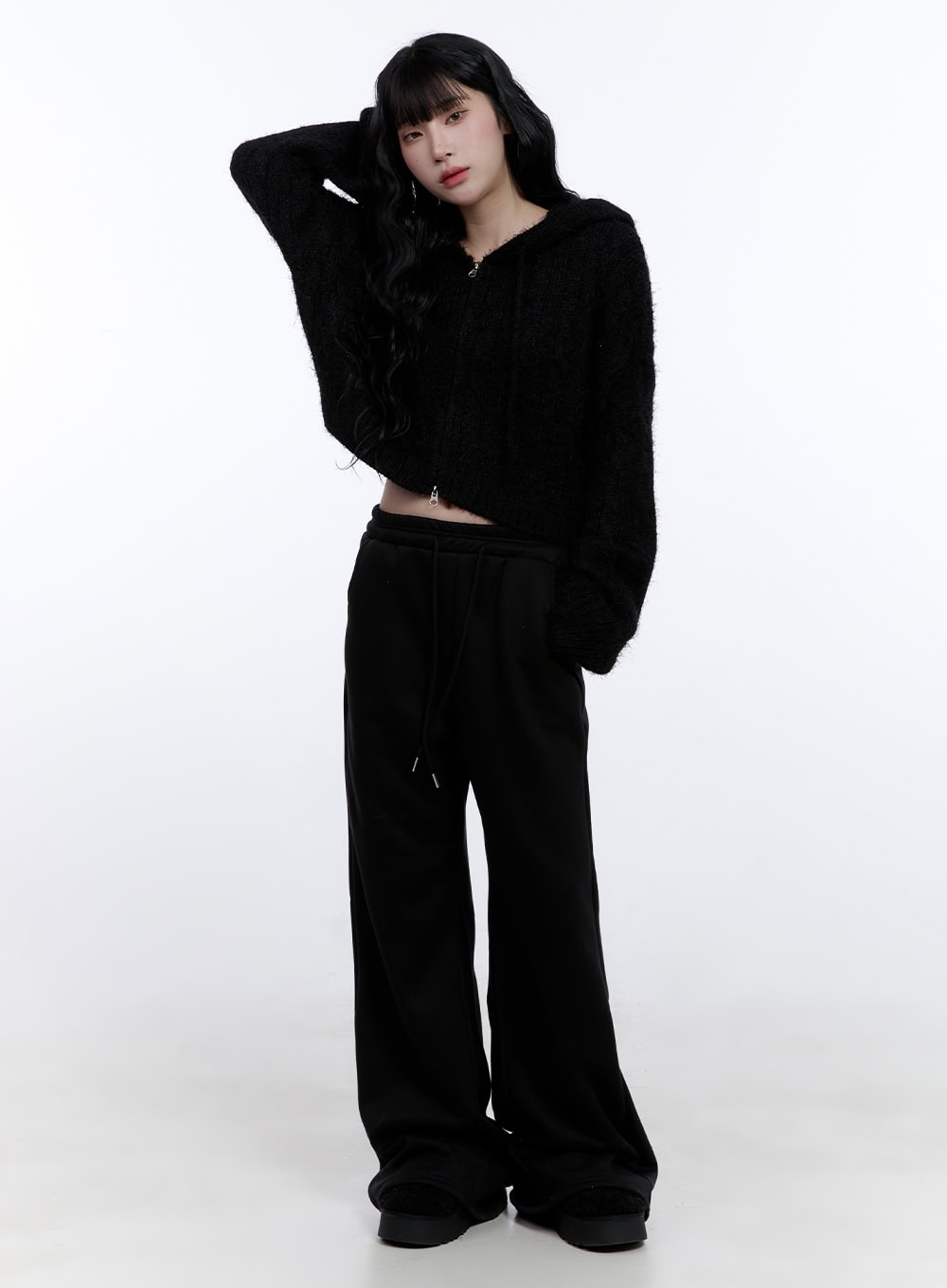 Cable Knit Cropped Hooded Cardigan CD419