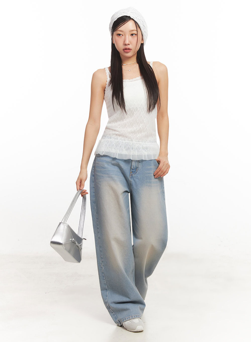 Sheer Frill-Trim Lace Cami Top IA524