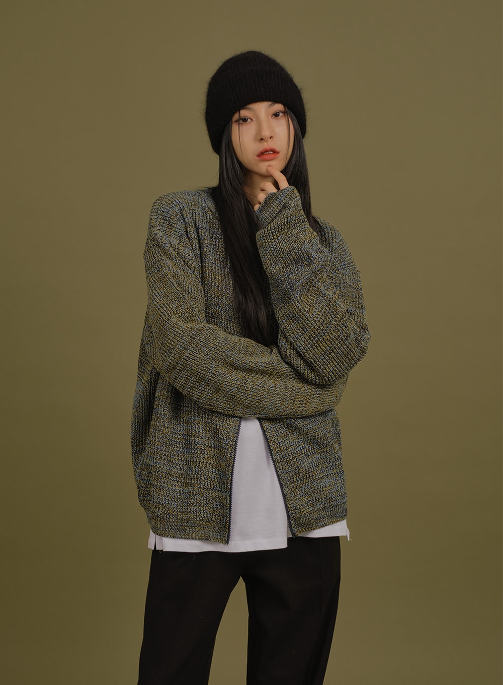 Loose Fit Knit with Two Way Zip