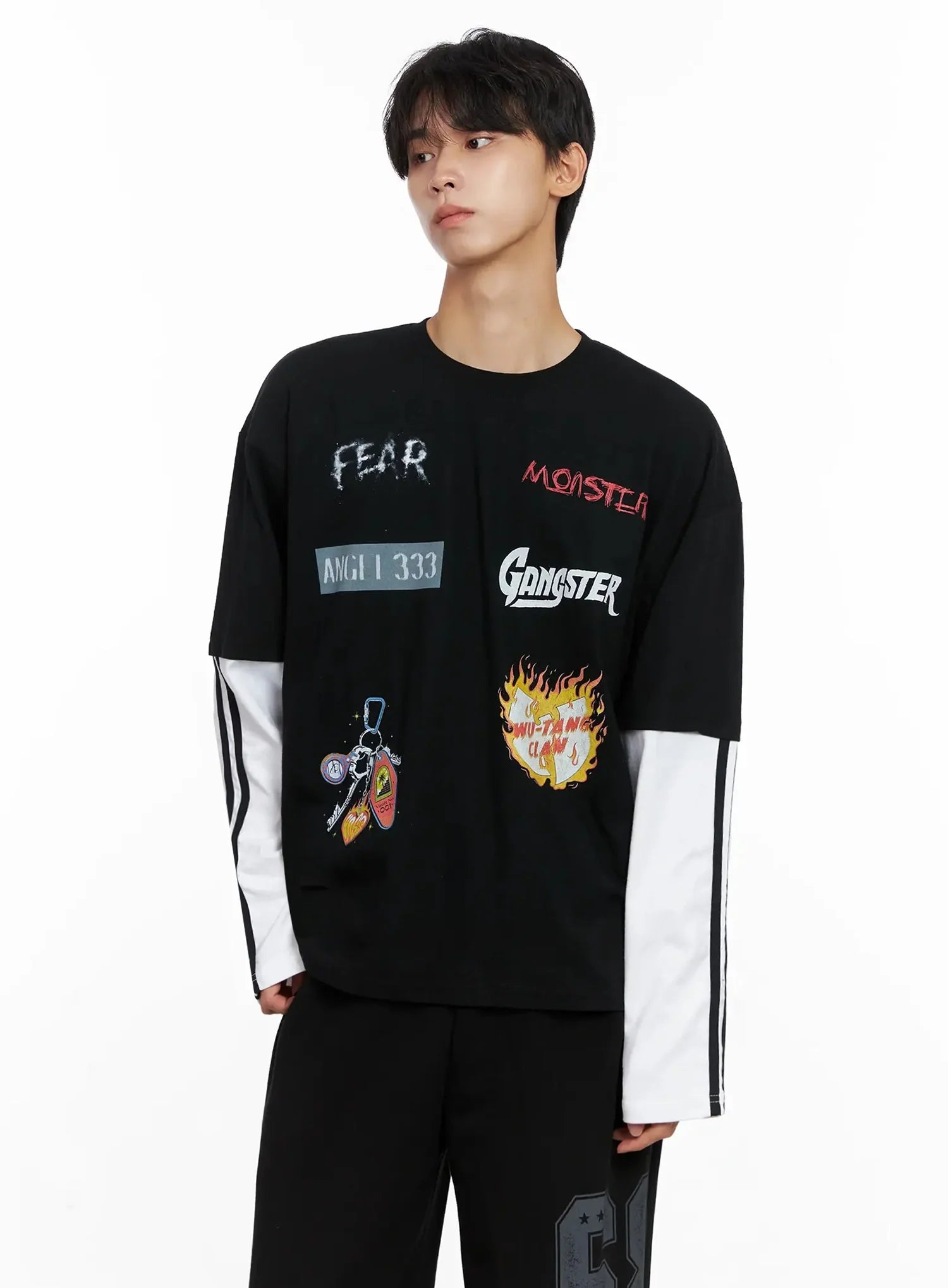 Men's Graphic Layered Long Sleeve Top IO517