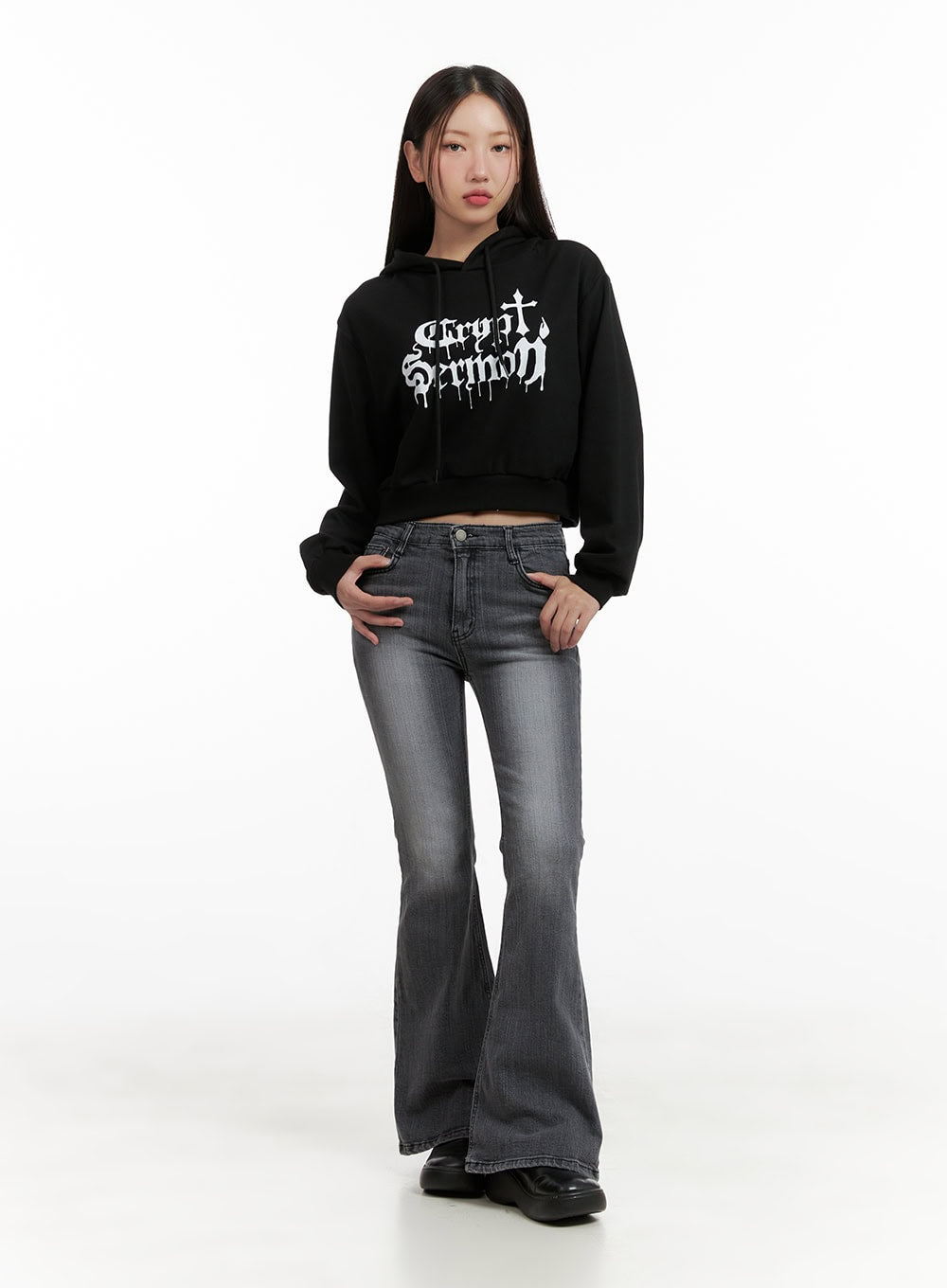 Graphic Cropped Sweat Hoodie CL431