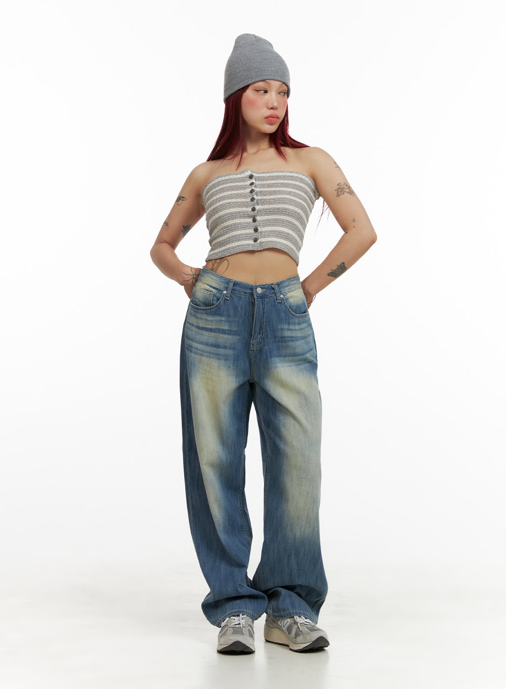 Wide Washed Blue Denim Jeans CY429