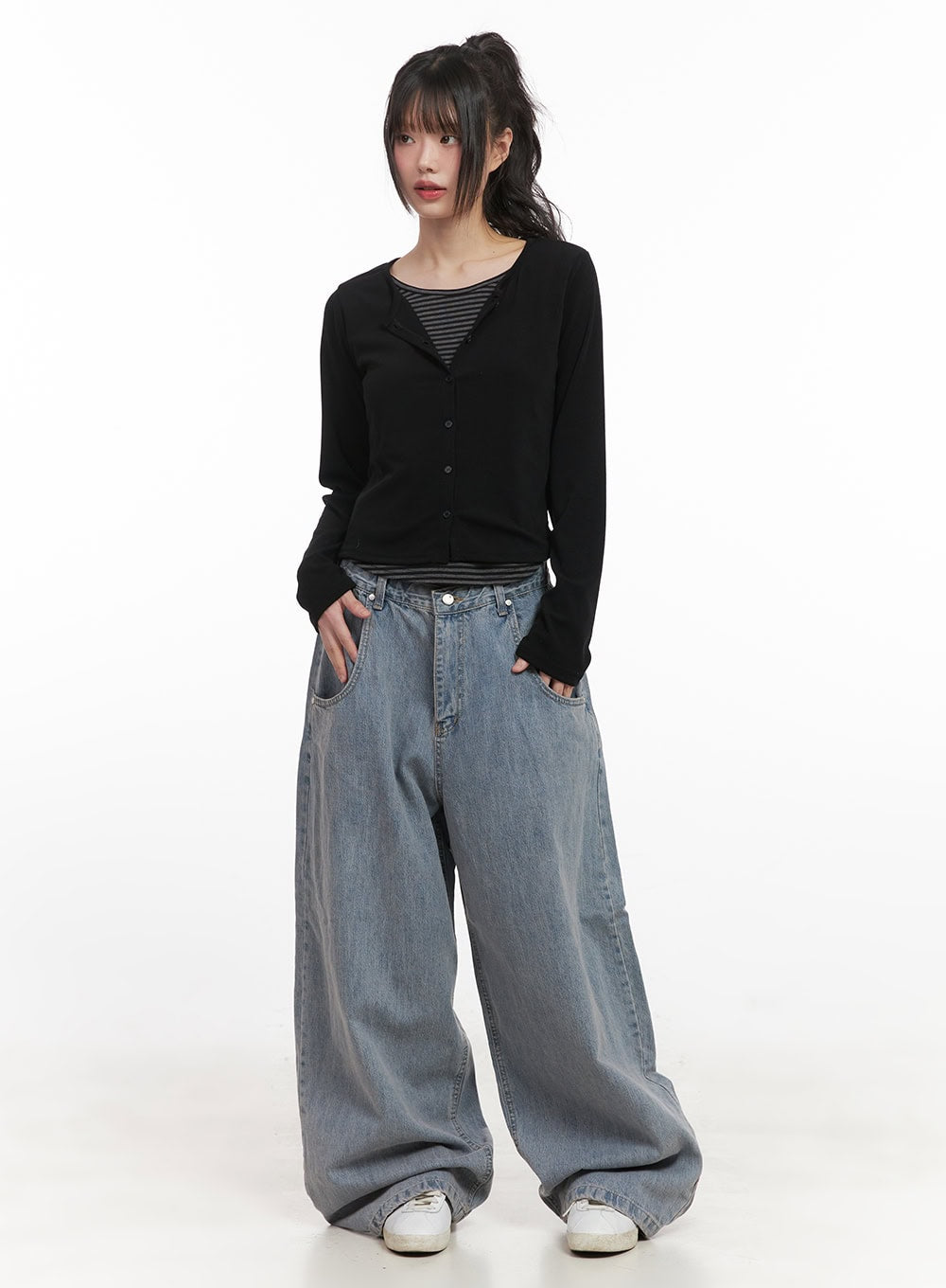 Striped Layered Buttoned Cardigan CJ528