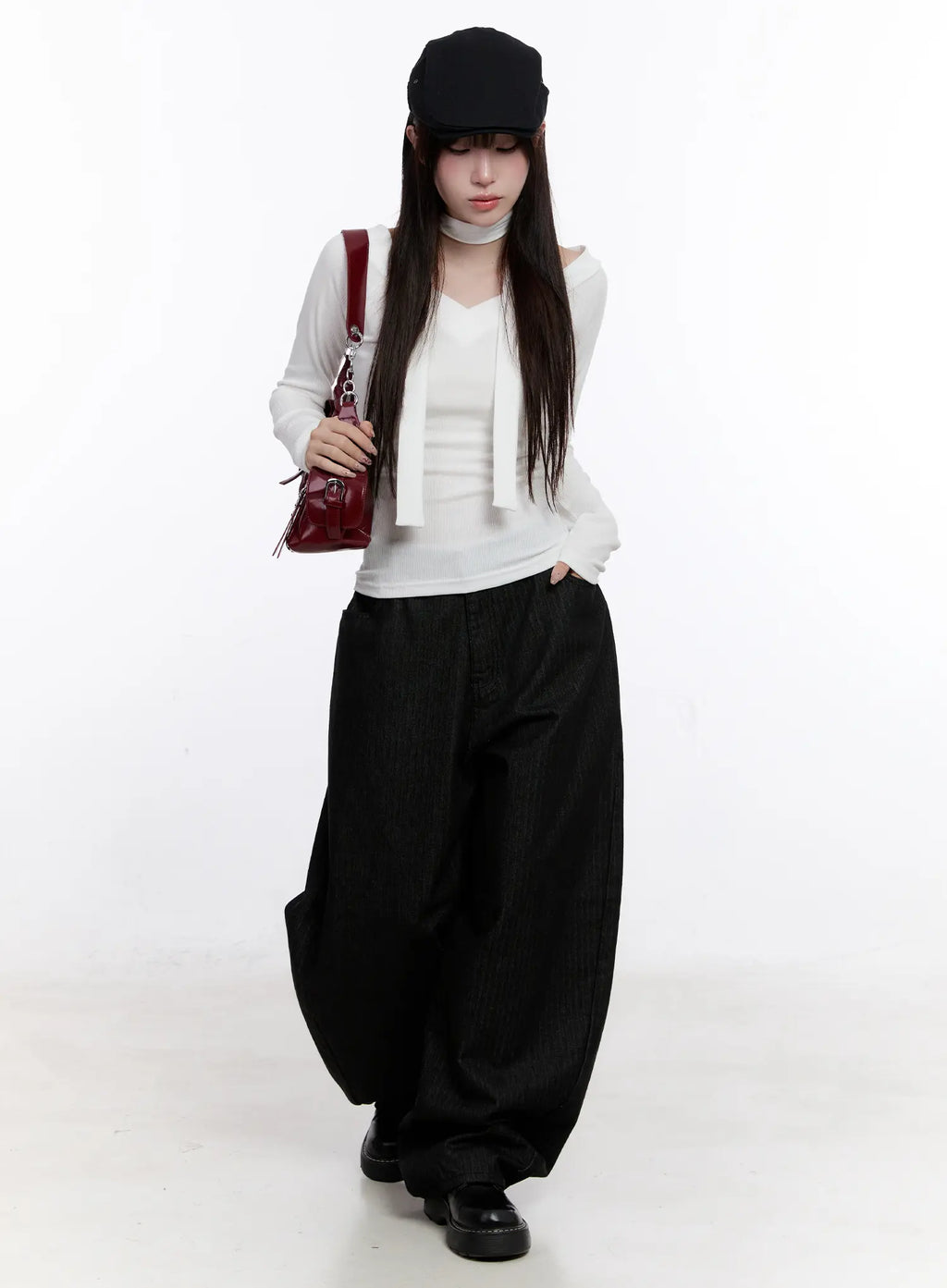 V-Neck Ribbed Two-Way Tie Long Sleeve Top CS530