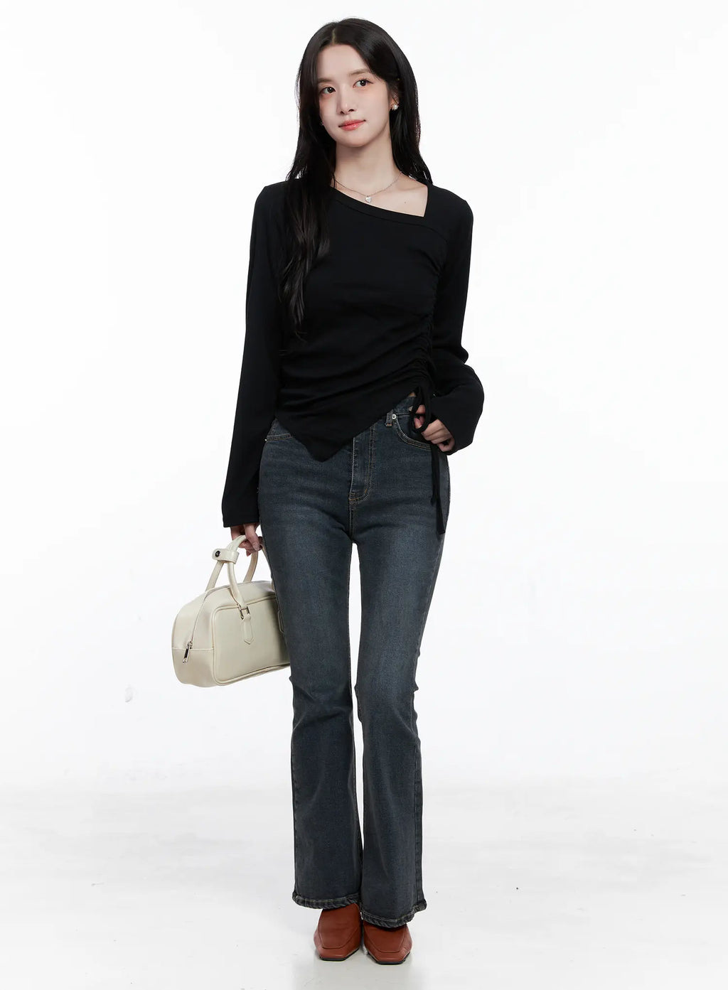 Asymmetrical Neck Ruched Top CS523