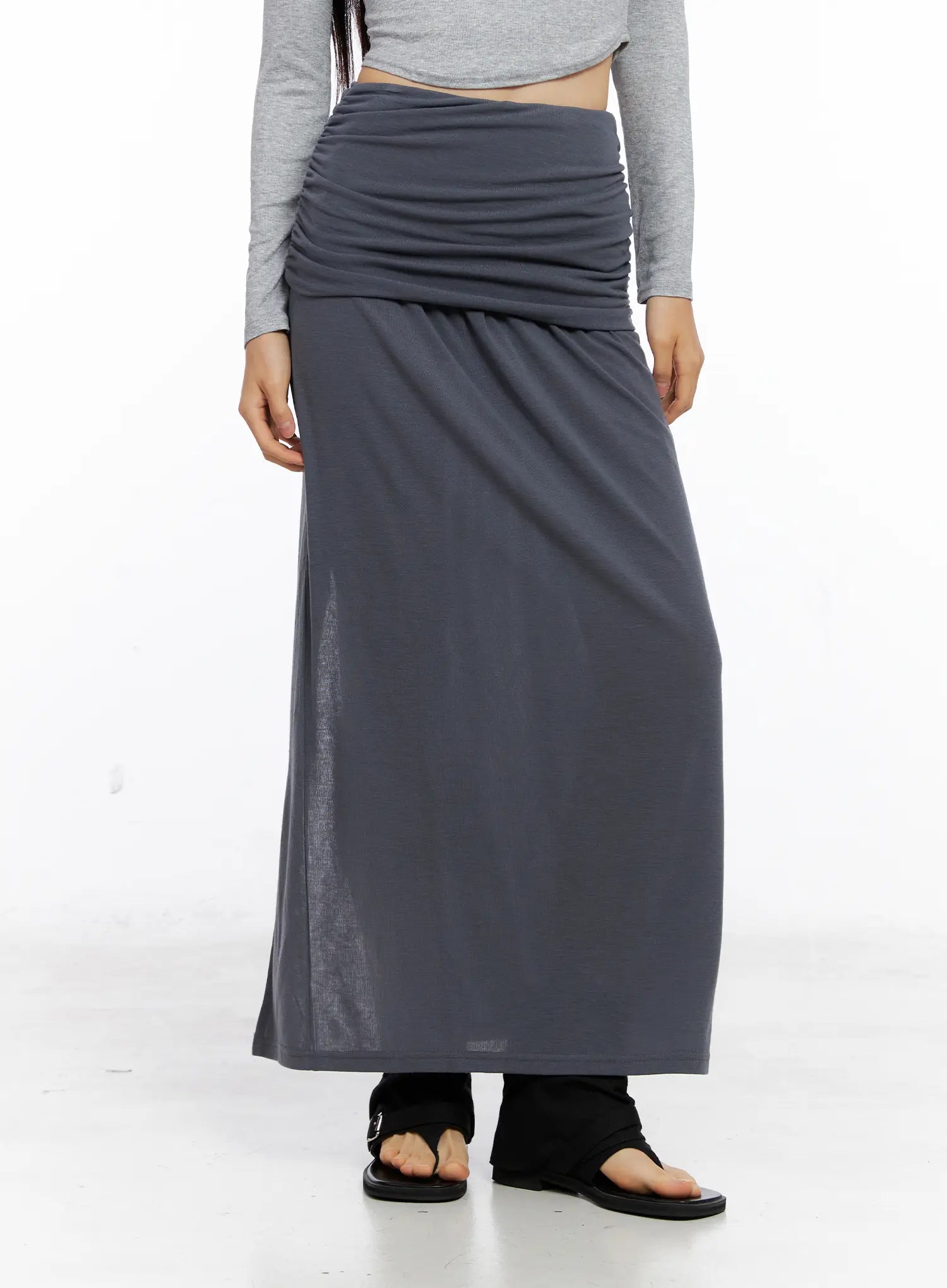 Shirred Waist Side-Cut Maxi Skirt CS509