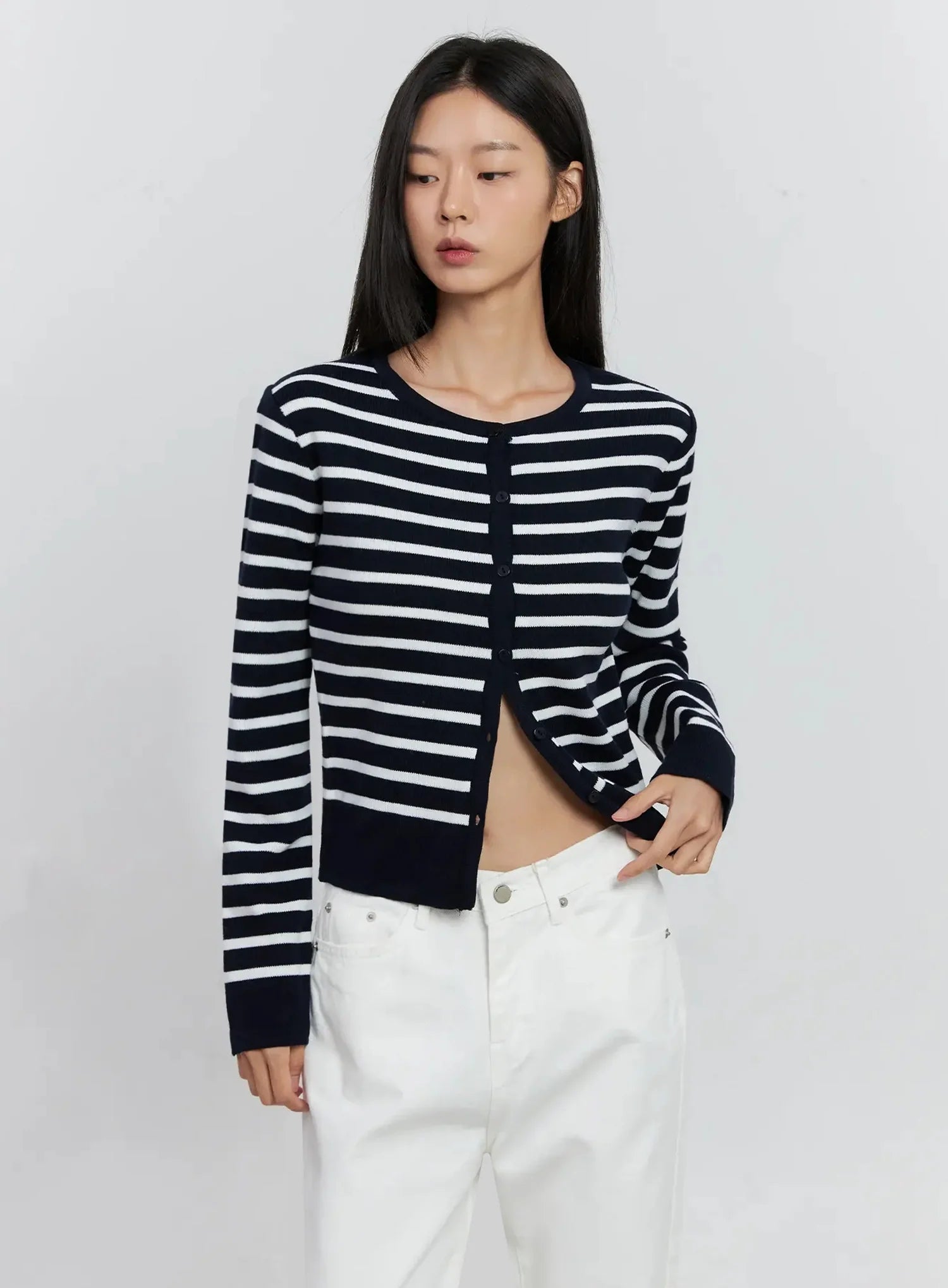 Striped Button-Up Cardigan IS515