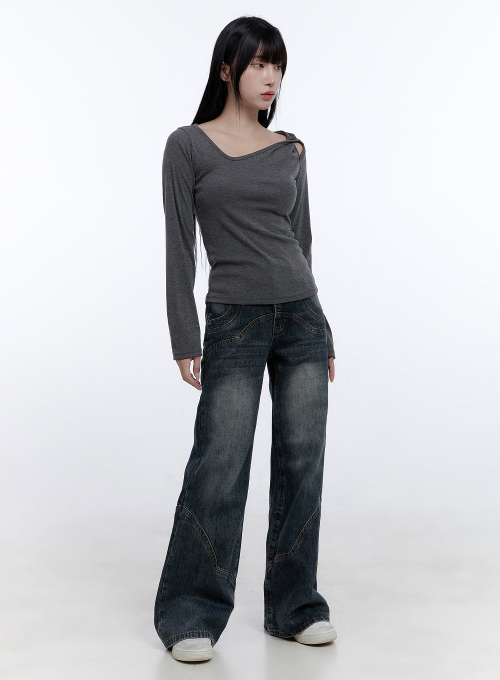 Unbalanced Cut Out Long Sleeve Top CD420