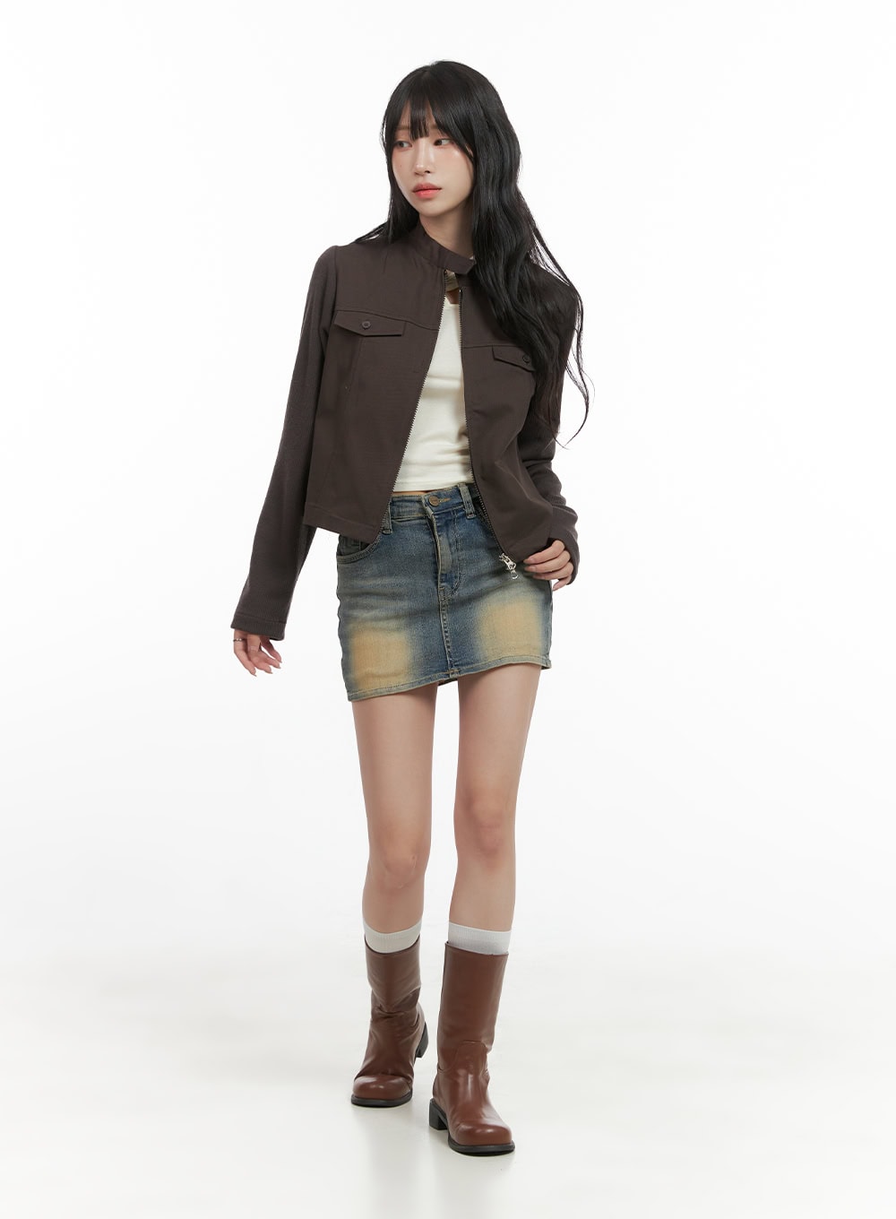 Pocket Zip-Up Solid Jacket CG421