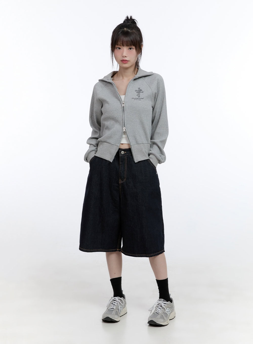 Cotton Two-Way Zip-Up Graphic Sweat Hoodie CG413