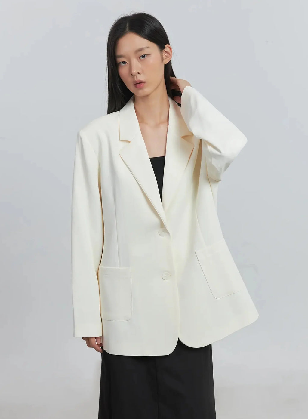 Classic Oversized Blazer (Light beige) IU512