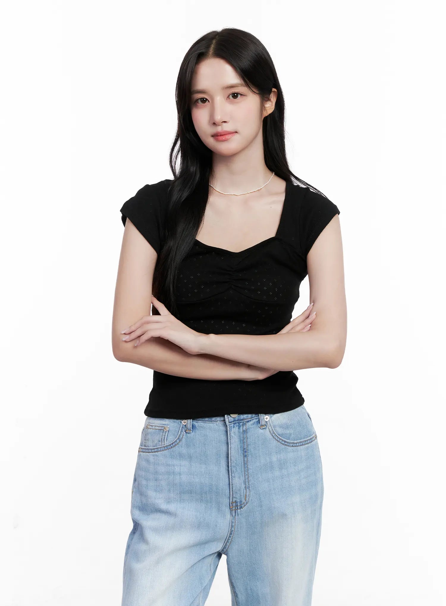 Shirred Cap-Sleeve Sweetheart Top CL515