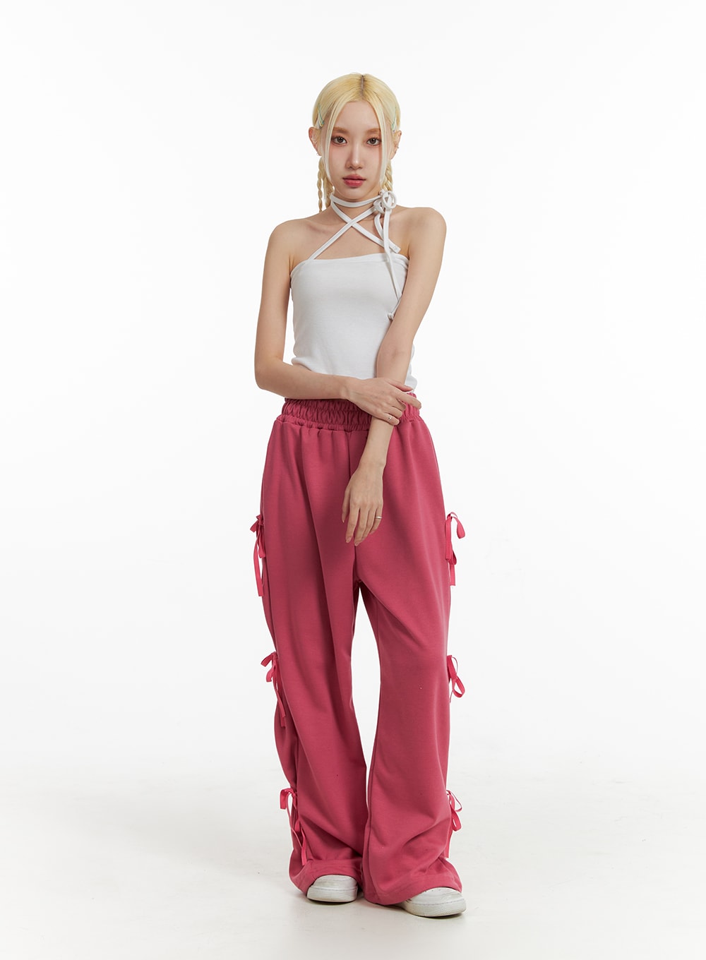 Solid Halter Bowknot Cami Top IF408