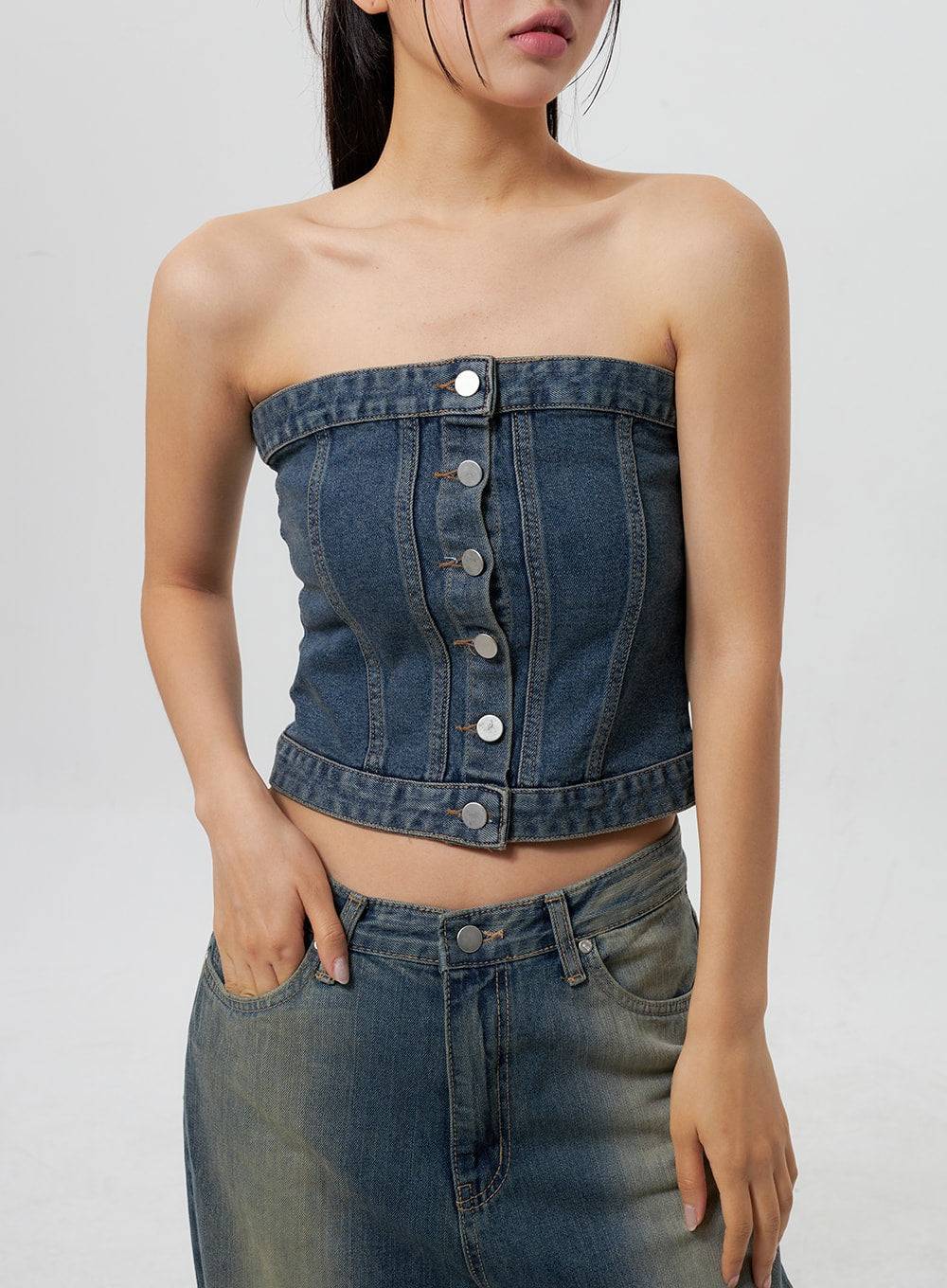 Denim Button Tube Top CY323