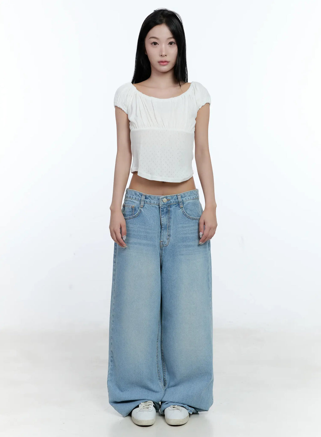 Off-Shoulder Eyelet Puff-Sleeve Top CL530